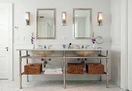 Rustic bathroom with double vanity; Bathroom Lighting Ideas For Double Sinks Trendecors
