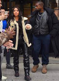 Kim Keeps Cozy In Fleece Lined Leather Jacket While Out With Kanye Kanye West Style Kardashian Outfit Kim Kardashian Outfits