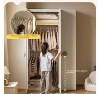 Pine Solid Wood White Cream Kids Wardrobe