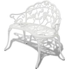 Vintage White Garden Bench Metal Loveseat Two Seater Patio Seat Furniture Yard 689343094602 Eba Garden Bench White Garden Bench Cast Aluminum Patio Furniture