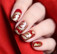 Negative space nail designs are a genius hack to hide your outgrowth. 50 Luminous Red And Gold Nail Designs Be Modish