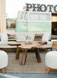 Event Photo Booth Lounge With A Rustic Raw Wood Teak Coffee Table And White Mid Century Sofa Via Bi Modern Furnishings Home Staging Companies Teak Coffee Table