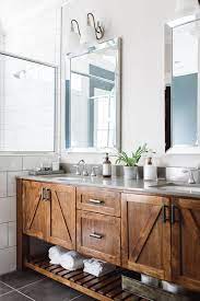 Wood in bathrooms is an option, find out to safely feature epic wooden floors, wooden countertops, reclaimed wood vanity, wooden sinks and tubs and even wooden wall designs! 35 Best Rustic Bathroom Vanity Ideas And Designs For 2021