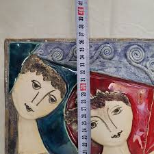 Handmade glazed ceramic by Ruth Faktor tile trio peace treaty doves for  peace