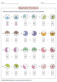 Writing Equivalent Fractions Using Pie Model Fractions Worksheets Equivalent Fractions Learning Math