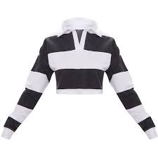 Black And White Polo Sweater Black Stripe Collar Polo Long Sleeve Crop Top 25 Liked On Polyvore Featuring Tops White Top Pol White Long Sleeve Top Long Sleeve Crop Top Black Stripes