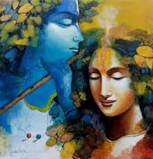 The painting may be purchased as wall art, home decor, apparel. Radha Krishna Mixed Media On Canvas Orange Yellow Blue Brown By Contemporary Artist In Stock Gallery Kolkata Art Gallery In Kolkata India