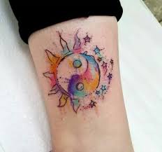 Unity of opposites this image symbolizes balance and at the same time fight. Yinyangstarssun Yin Yang Tattoos Sun Tattoos Small Watercolor Tattoo