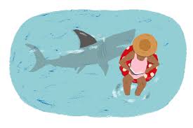 Shark Swimming near Woman Relaxing