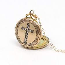 Antique Cross Locket 12k Rosy Yellow Gold Filled Rhinestone Etsy Locket Antique Locket Cross Jewelry