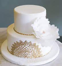 A Simple White Wedding Cake With Touches Of Gold Cake 175 Cake Wedding Cake Designs Cake Designs