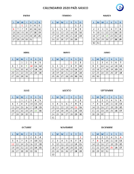 Calendario laboral bizkaia 2021 para imprimir. Calendario 2020 Pais Vasco Para Imprimir Calendario 2019