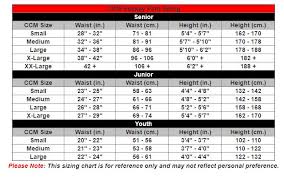 Bauer And Ccm Pant Size Charts