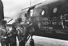 War - British Airborne troops admire the graffiti chalked on the side of  their Horsa glider as they prepare to fly out to Normandy as part of 6th  Airborne Division's second lift