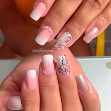 A dark shade of silver background with ballet slipper pink floral motives is just ideal for daily routine. 34 Pink And White Nails Trends For Spring And Summer 2021