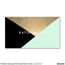 Modern Faux Gold Foil Mint Black Colour Block Chic Pack Of Standard Business Cards Chic Business Card Faux Gold Foil Business Cards Creative