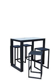 Shop outdoor stools at interiors online. Fermo 5pce Bar Setting 120cm Modern Outdoor Furniture Settings