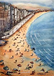a new watercolor by the painter chawki dalal on the beach in the ramlet al bayda area beirut lebanon before sunset a week art professional association