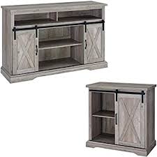 Shop our collection of tv stands & entertainment centers. Amazon Com Home Square 2 Piece Farmhouse Barn Door Highboy Tv Stand Console And Buffet Side Accent Cabinet Table Set In Rustic Gray Oak Furniture Decor