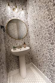 powder room with black and white