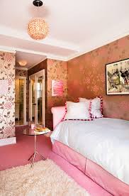 Sophisticated Pink Bedroom Design With Metallic Pink Brown Wallpaper Pink Settee Daybed White Pillows With Pink Brown Pink Bedroom Design Girl Room Home