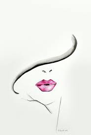 Black And White Woman Drawing Minimalistic Woman Art Painting Illustration Drawing Lipstick Pink Black White Woman Silhouette Art Painting Art Projects Abstract Face Art