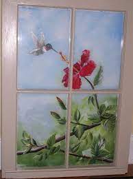 Hummingbird And Hibiscus On Window Painted Window Art Painting On Glass Windows Art