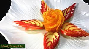 How To Make Orange Rose Apple Leaf Flower Carving Garnish Turtorial Apple Roses Fruit And Vegetable Carving Fruit Carving