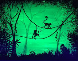 Monkey Jungle Glow In The Dark Made To Order Painting Primates Etsy Jungle Art Art Silhouette Art