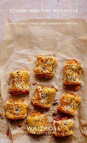 Our Vegetarian Squash Rosemary And Pine Nut Rolls Make The Perfect Canape For Autumnal Gatherings Or Festive Parties Waitrose Food Savoury Food Christmas Food
