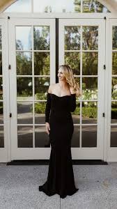 Inspired Fashion Finds Black Long Sleeve Off The Shoulder Gown Budget Friendly Dress Fancy Black Dress Formal Dresses Long
