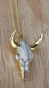 Gold Plated Longhorn Cattle Skull Necklace Resin Cow Skull Necklace Skull Necklace Necklace Outfit Longhorn Cattle