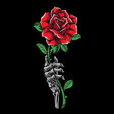 Esqueleto De Mano Sosteniendo Rosa Tatuaje Ilustracion Vector Premium
