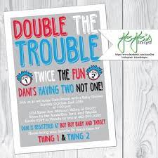 Thing 1 Thing 2 Baby Shower Invitation Twins Red Blue White Gray Dr Seuss One And Two Twins Baby Shower Invitations Second Baby Showers Twins Baby Shower