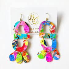 Hand Painted Faux Leather Earring Abstract Art Earrings Etsy In 2021 Clay Jewelry Diy Hand Painted Earrings Art Earrings