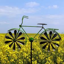 Windspiel Windrad Metall Gartenstecker Gartendeko Grunes Fahrrad Herrenrad