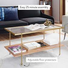 Beauty, cleaning supplies, coffee, more. Asher Gold Coffee Table Glass Top Oak Shelf Metal Frame Nathan James