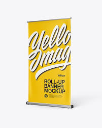 Psd file consists of smart objects. Roll Up Banner Mockup Half Side View In Indoor Advertising Mockups On Yellow Images Object Mockups Mockup Free Psd Free Mockup Psd Mockup Template