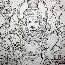 Black And White Mural Painting Outline Vishnu Kerala Mural Style By Ekabhumi Kerala Mural Painting Mural Painting Folk Art Painting
