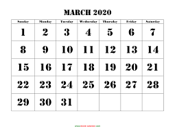 Free floral printable calendar for march 2021. Free Download Printable March 2020 Calendar Large Font Design Holidays On Red