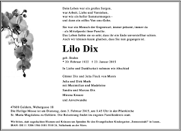 Alle Traueranzeigen für Lilo Dix