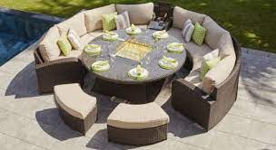 Oxford 6 seat round fire pit dining set. Arc 14 Half Moon Sofa With Gas Fire Pit Dining Table 2 X Pouf Homemade Outdoor Furniture Gas Firepit Outdoor Dining Table