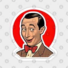 pee wee herman smiling with red background