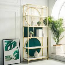 Choose from 30000+ metal bookshelf graphic resources and download in 3d render gold metallic sign and text letter celebrate party 2021. 5 Tier Gold Tall Bookshelf Metal Bookcase With Green Blackground