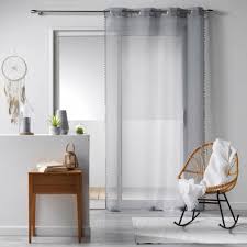 Voilage A œillets Gris A Pompons Galoni Voilage Rideau Et Voilage Linge De Maison Gifi Boiserie Blanche Rideaux Voilages Rideaux