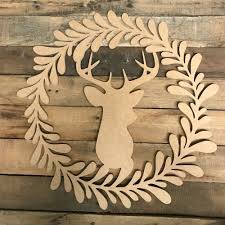 Deer In Wreath Wood Diy Mdf Cutout Unfinished Diy Craft Wood Carving Patterns Wood Ornaments Wood Wreath