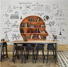 3d Brick Wall Head Shape Bookcase With Books Wallpaper Education Mural Beddingandbeyond Club Wall Wallpaper Brick Wall Mural