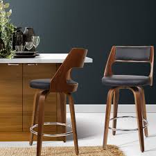 Set of 4 wooden bar stools swivel bar stool kitchen chairs charcoal fabric. Bar Stools Artiss 2 Pcs Wooden Leather Kitchen Stools Swivel Bar Chairs Black Amazon Com Au Home