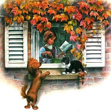 Cute Dachshund Puppy Cat Peeking In Window Girl Cooking Martine Fait La Cuisine Marcel Marlier Cizimler Kartpostal Cizim Fikirleri