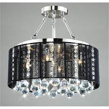 Black Drum Shade Chrome Crystal Ceiling Chandelier
